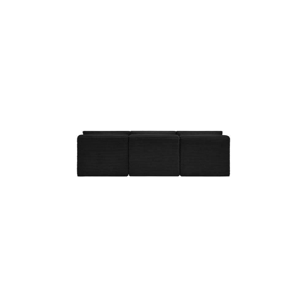 Shaggy Black Corduroy Performance Fabric Modular Sofa