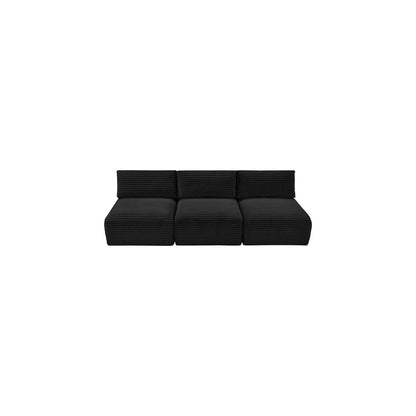 Shaggy Black Corduroy Performance Fabric Modular Sofa