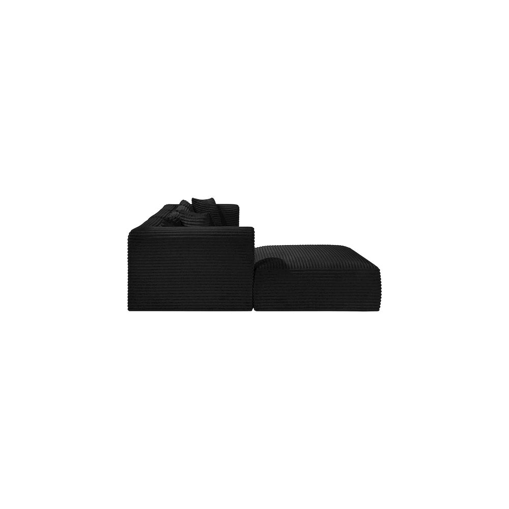 Shaggy Black Corduroy Performance Fabric Modular Sectional