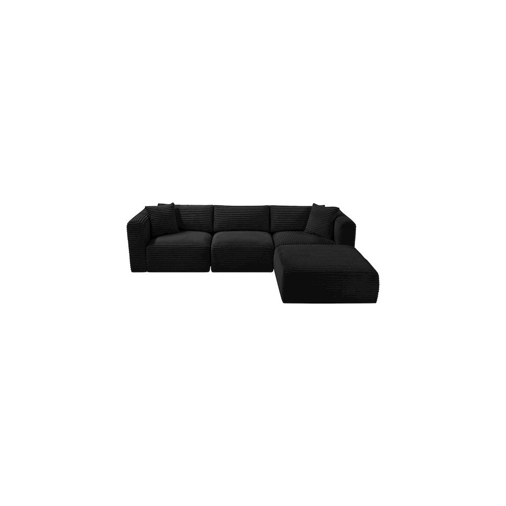 Shaggy Black Corduroy Performance Fabric Modular Sectional