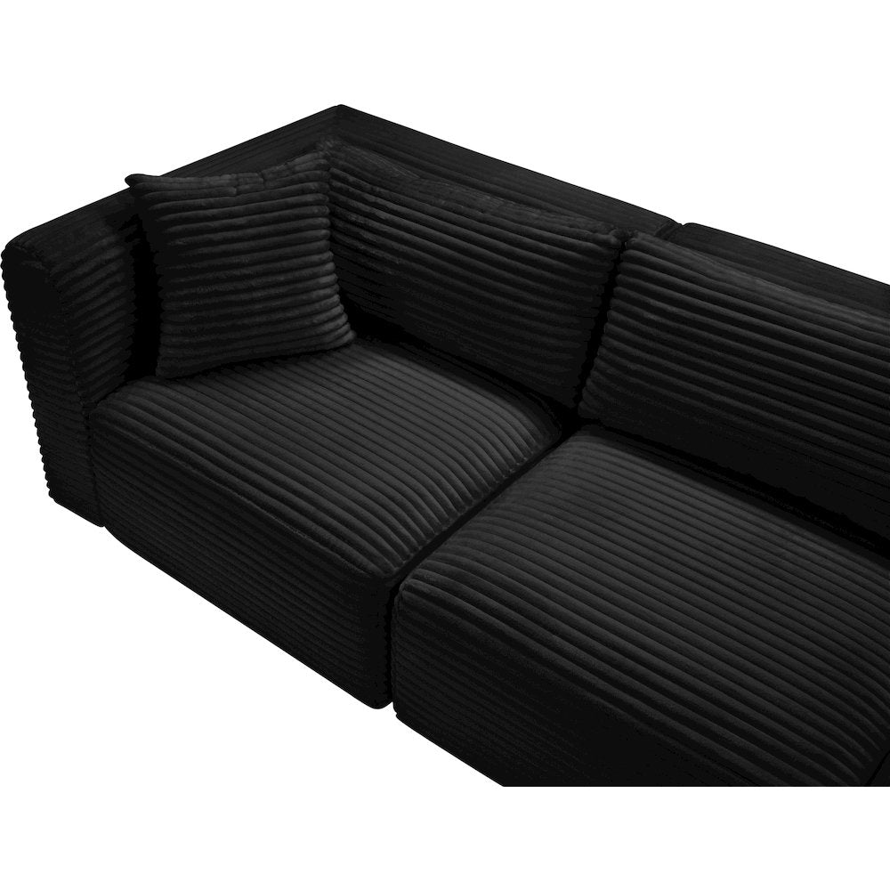 Shaggy Black Corduroy Performance Fabric Modular Sectional