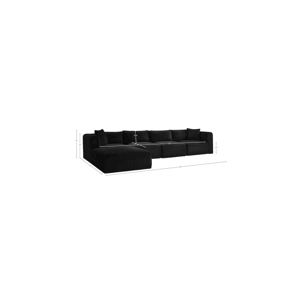 Shaggy Black Corduroy Performance Fabric Modular Sectional