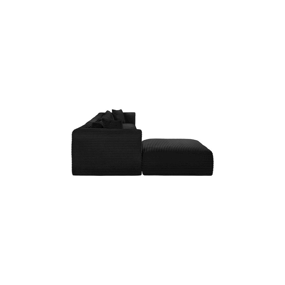 Shaggy Black Corduroy Performance Fabric Modular Sectional