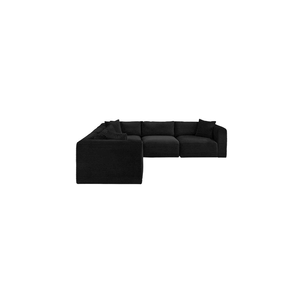 Shaggy Black Corduroy Performance Fabric Modular Sectional