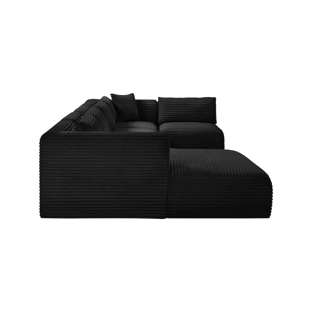 Shaggy Black Corduroy Performance Fabric Modular Sectional
