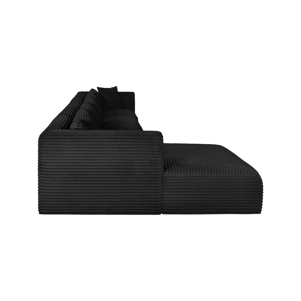 Shaggy Black Corduroy Performance Fabric Modular Sectional