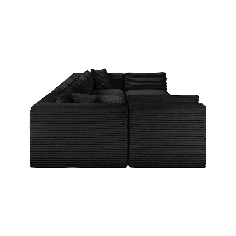 Shaggy Black Corduroy Performance Fabric Modular Sectional
