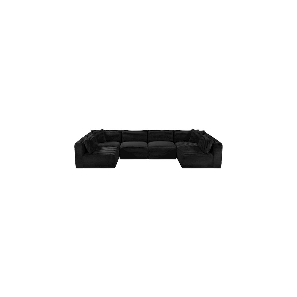Shaggy Black Corduroy Performance Fabric Modular Sectional