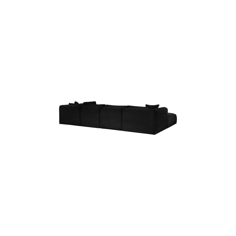 Shaggy Black Corduroy Performance Fabric Modular Sectional