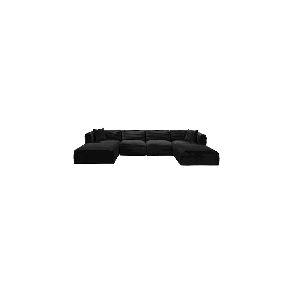 Shaggy Black Corduroy Performance Fabric Modular Sectional