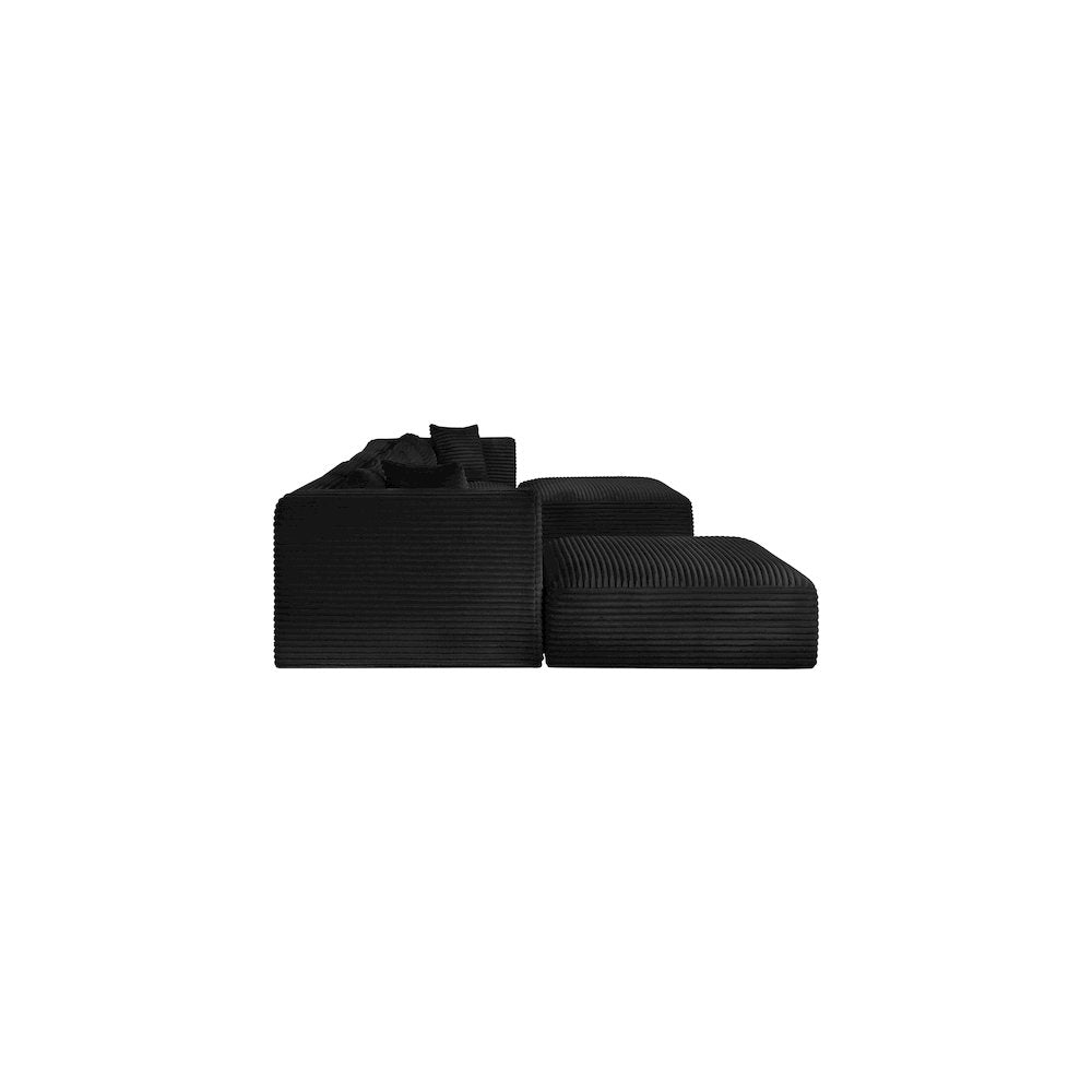 Shaggy Black Corduroy Performance Fabric Modular Sectional