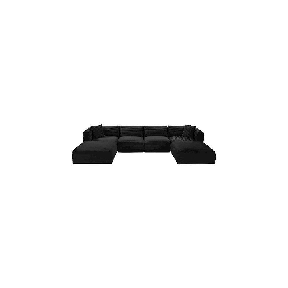 Shaggy Black Corduroy Performance Fabric Modular Sectional