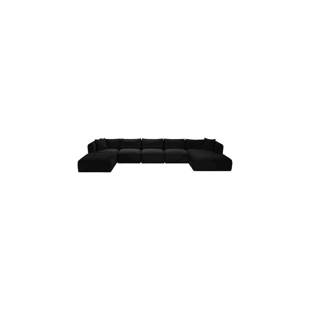 Shaggy Black Corduroy Performance Fabric Modular Sectional