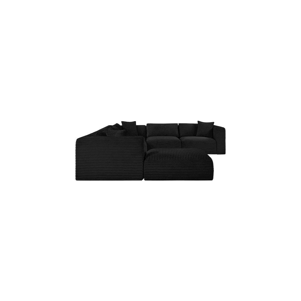 Shaggy Black Corduroy Performance Fabric Modular Sectional