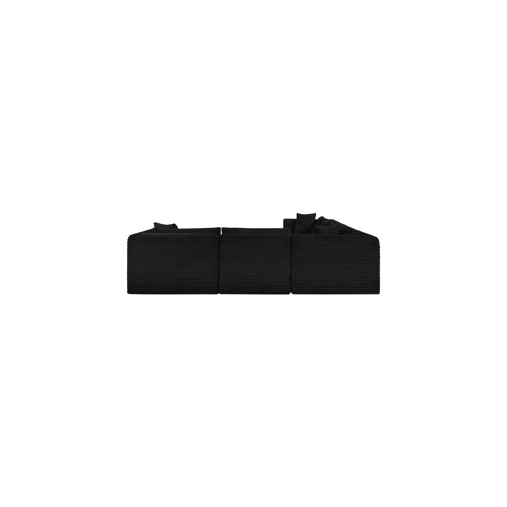 Shaggy Black Corduroy Performance Fabric Modular Sectional