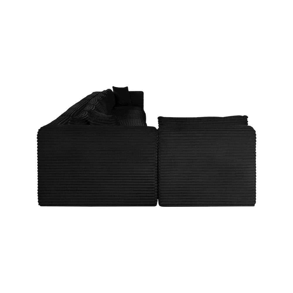 Shaggy Black Corduroy Performance Fabric Modular Sectional