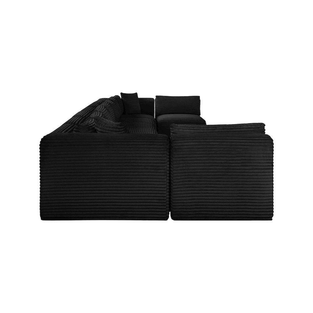 Shaggy Black Corduroy Performance Fabric Modular Sectional
