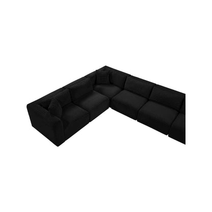 Shaggy Black Corduroy Performance Fabric Modular Sectional
