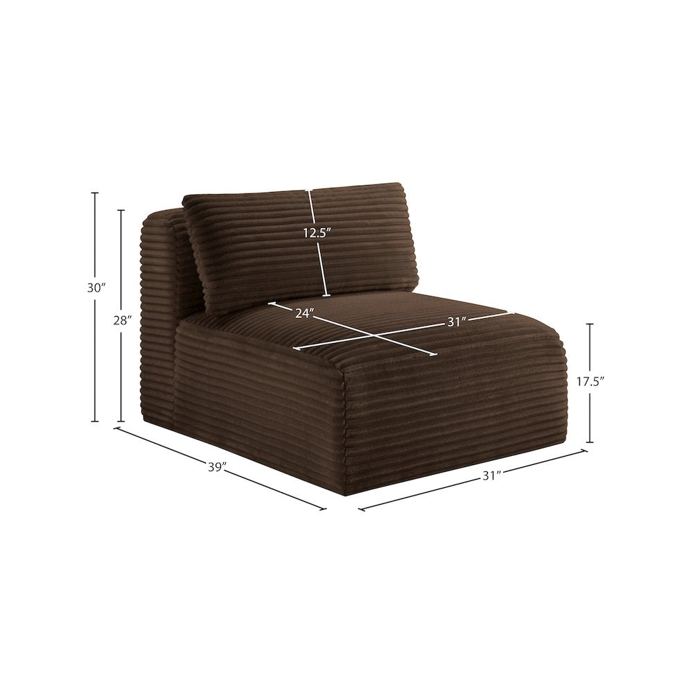 Shaggy Brown Corduroy Performance Fabric Armless Chair