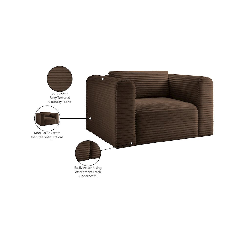 Shaggy Brown Corduroy Performance Fabric Arm Chair