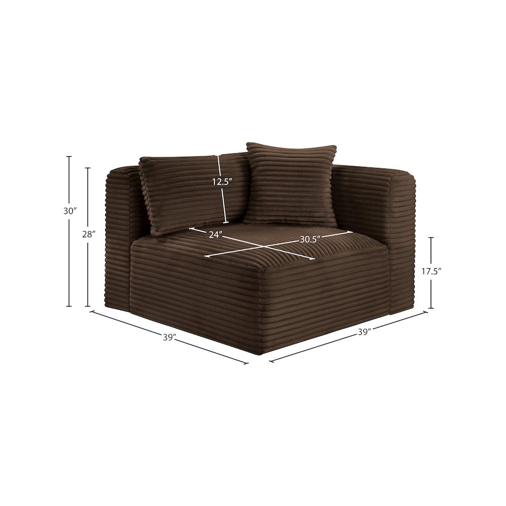 Shaggy Brown Corduroy Performance Fabric Corner Chair