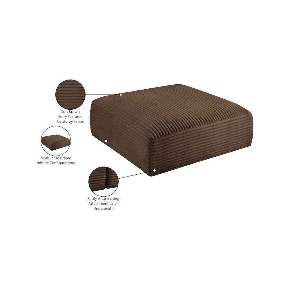 Shaggy Brown Corduroy Performance Fabric Ottoman