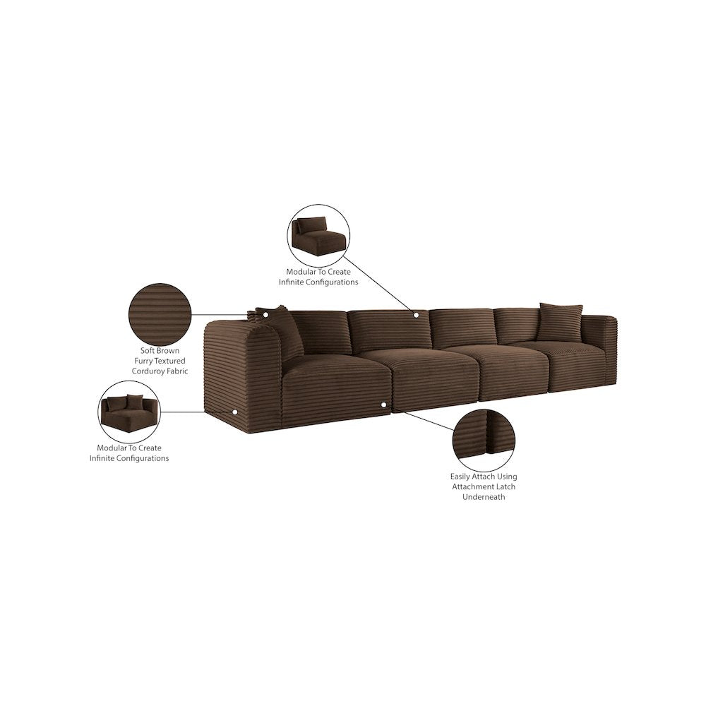 Shaggy Brown Corduroy Performance Fabric Modular Sofa