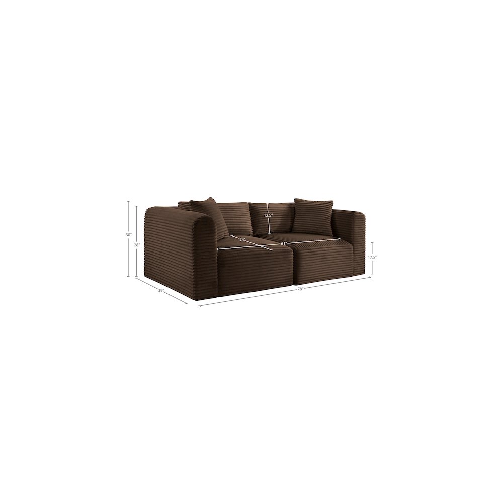 Shaggy Brown Corduroy Performance Fabric Modular Sofa