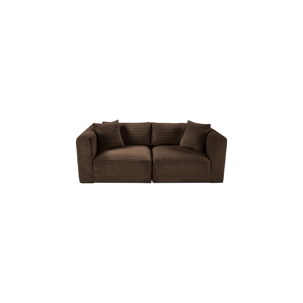 Shaggy Brown Corduroy Performance Fabric Modular Sofa