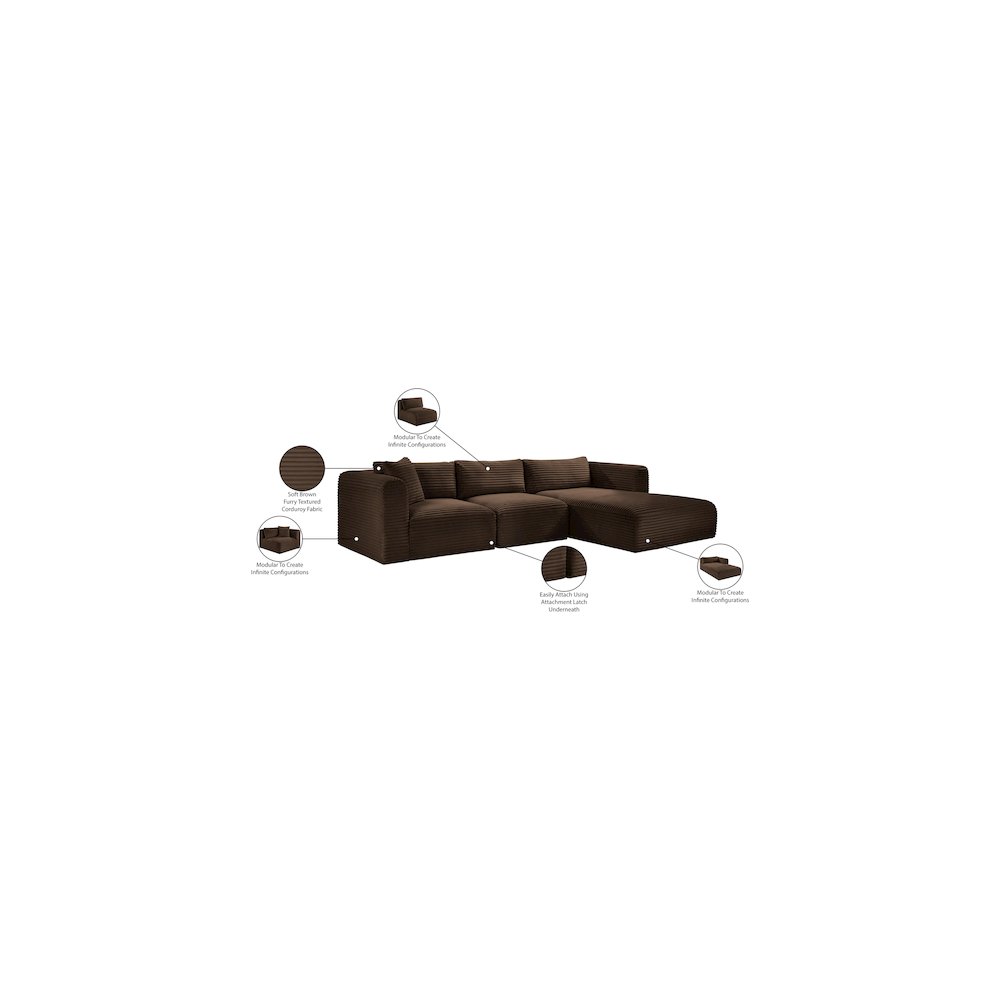 Shaggy Brown Corduroy Performance Fabric Modular Sectional