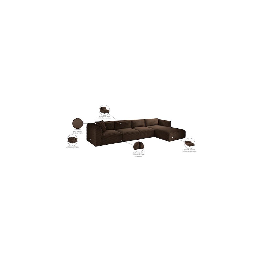 Shaggy Brown Corduroy Performance Fabric Modular Sectional