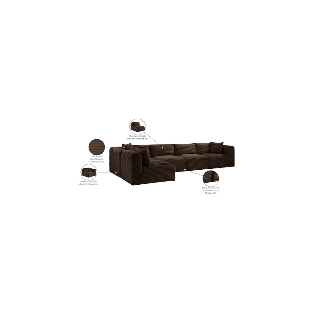 Shaggy Brown Corduroy Performance Fabric Modular Sectional