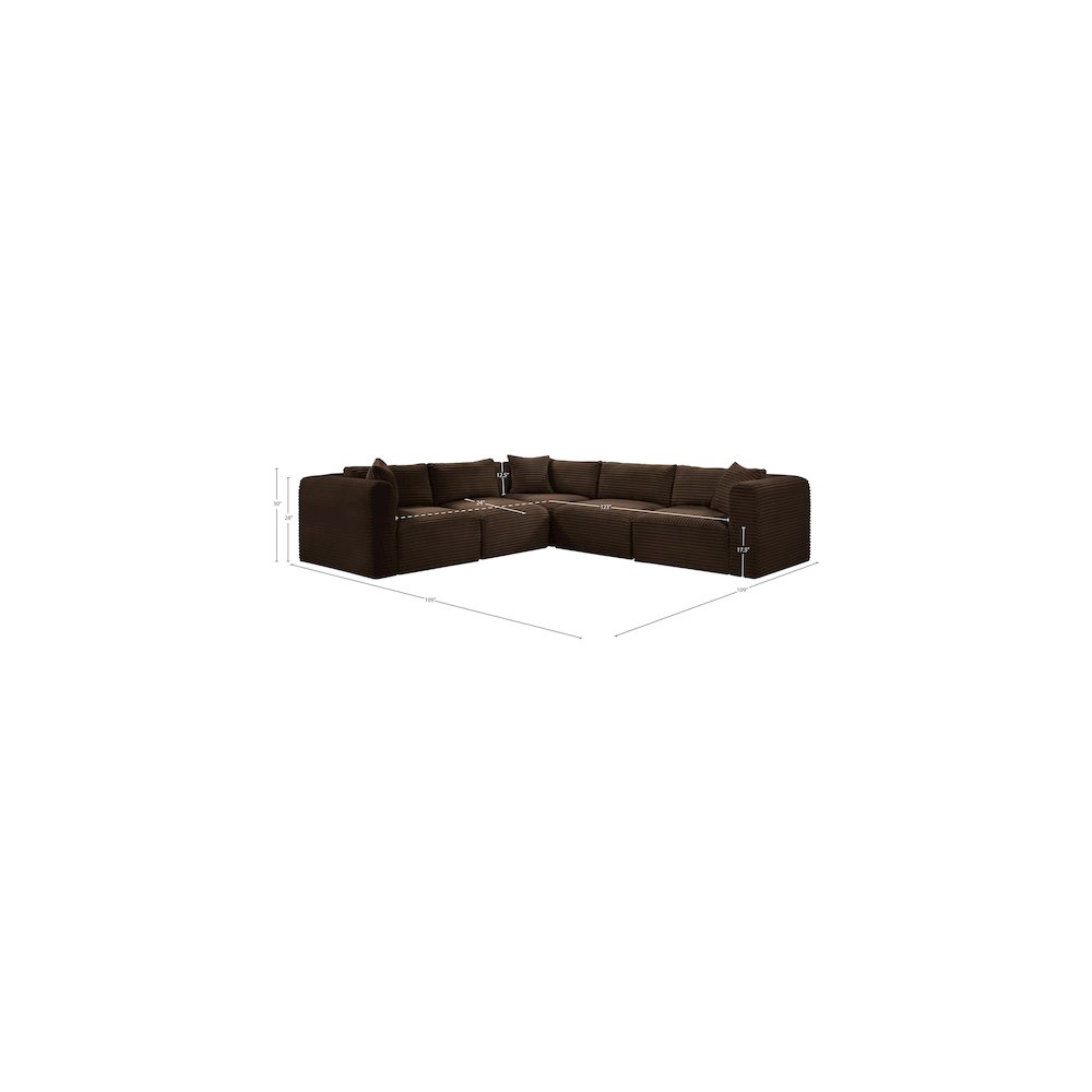 Shaggy Brown Corduroy Performance Fabric Modular Sectional