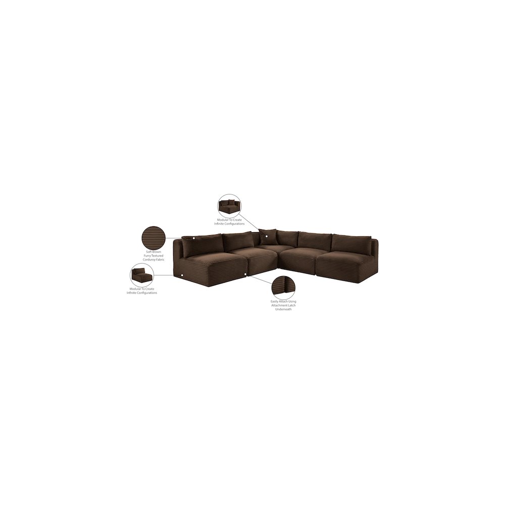 Shaggy Brown Corduroy Performance Fabric Modular Sectional