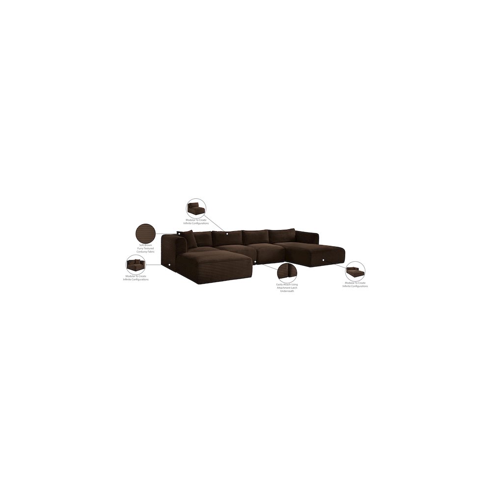 Shaggy Brown Corduroy Performance Fabric Modular Sectional