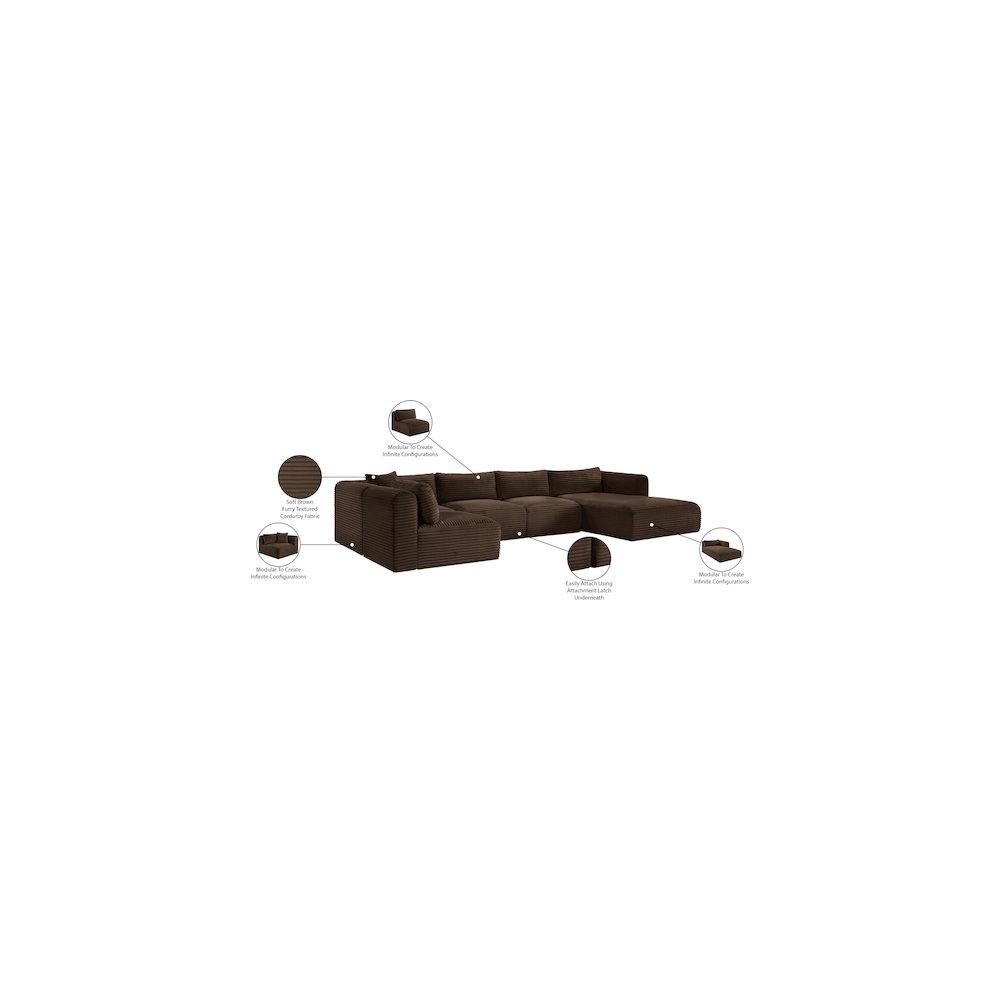 Shaggy Brown Corduroy Performance Fabric Modular Sectional