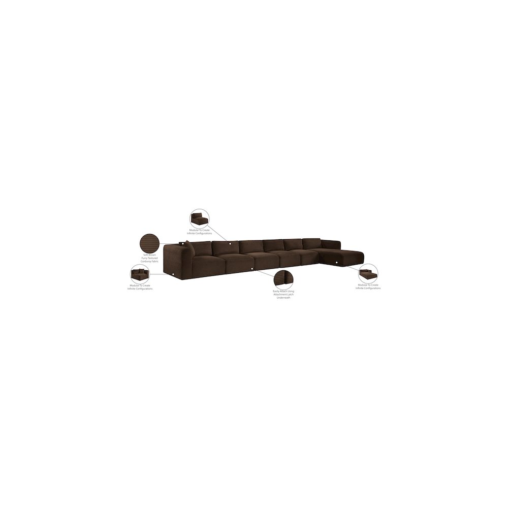 Shaggy Brown Corduroy Performance Fabric Modular Sectional