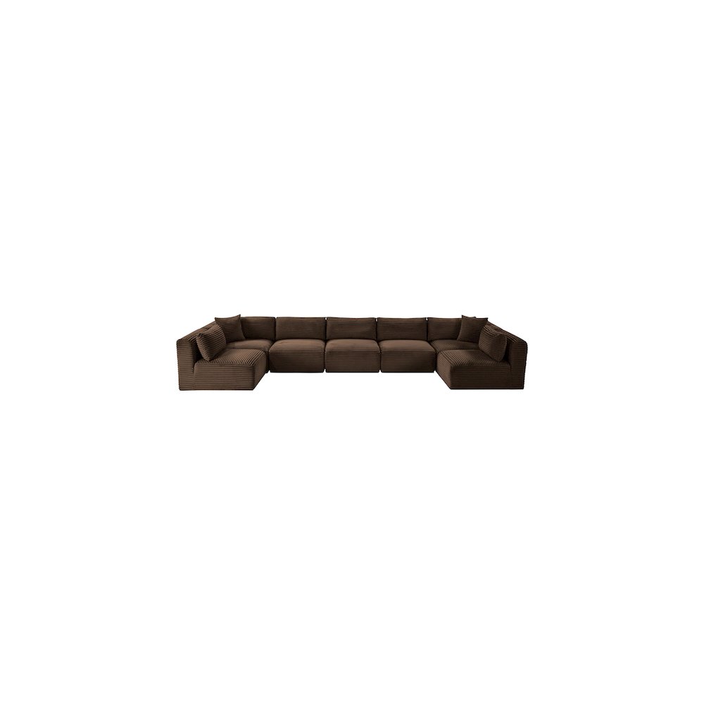 Shaggy Brown Corduroy Performance Fabric Modular Sectional
