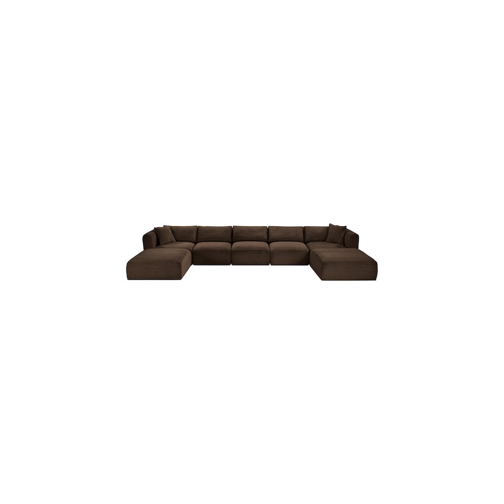 Shaggy Brown Corduroy Performance Fabric Modular Sectional