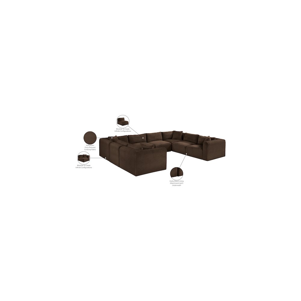 Shaggy Brown Corduroy Performance Fabric Modular Sectional