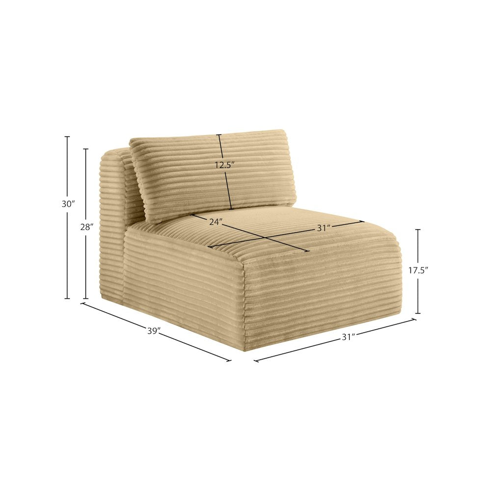 Shaggy Camel Corduroy Performance Fabric Armless Chair