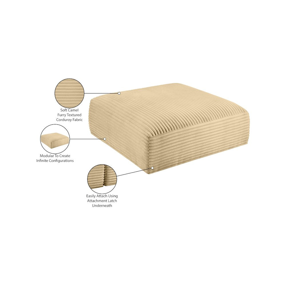 Shaggy Camel Corduroy Performance Fabric Ottoman