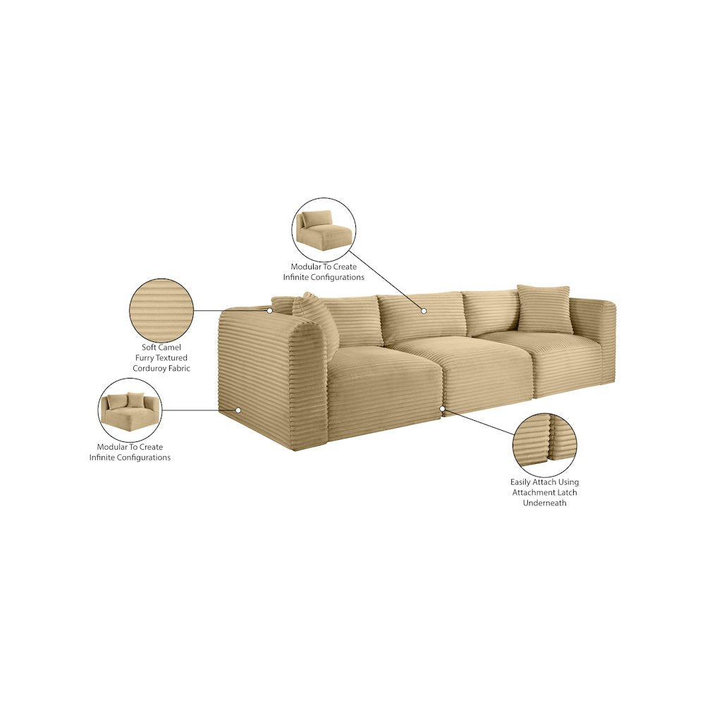 Shaggy Camel Corduroy Performance Fabric Modular Sofa
