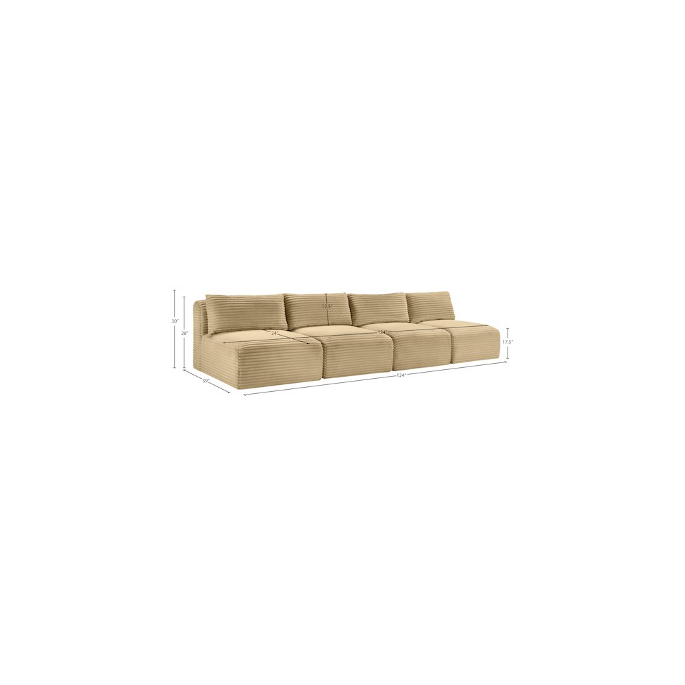 Shaggy Camel Corduroy Performance Fabric Modular Sofa