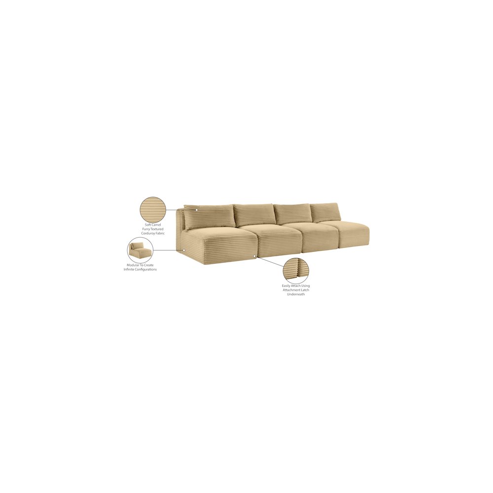 Shaggy Camel Corduroy Performance Fabric Modular Sofa