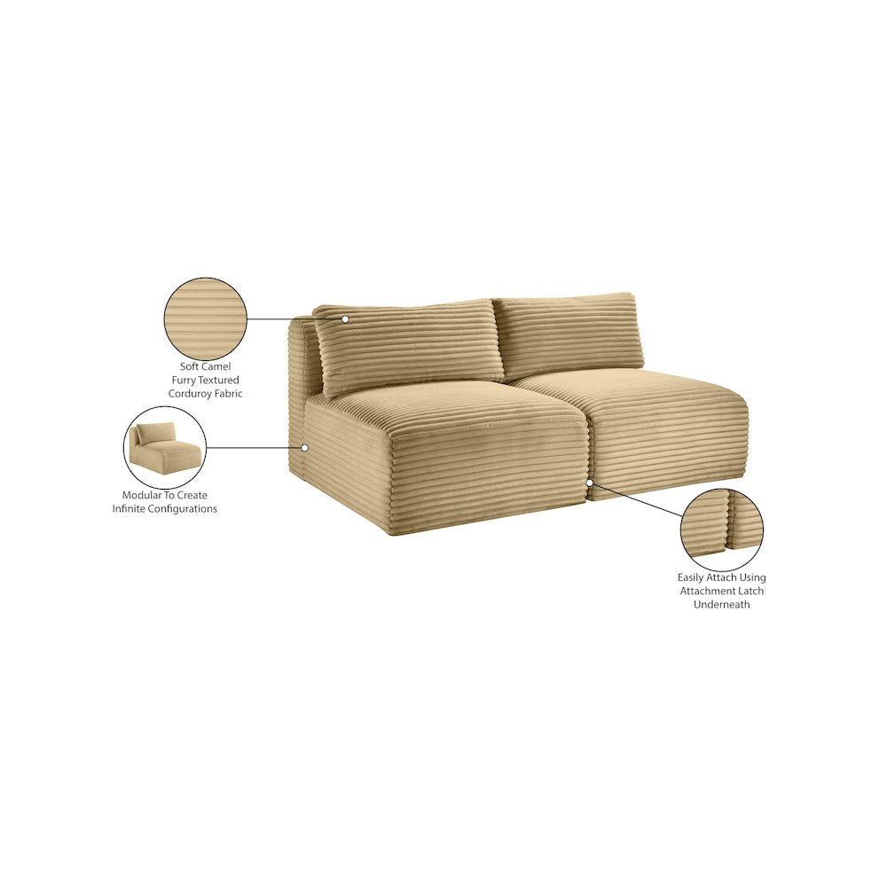 Shaggy Camel Corduroy Performance Fabric Modular Sofa