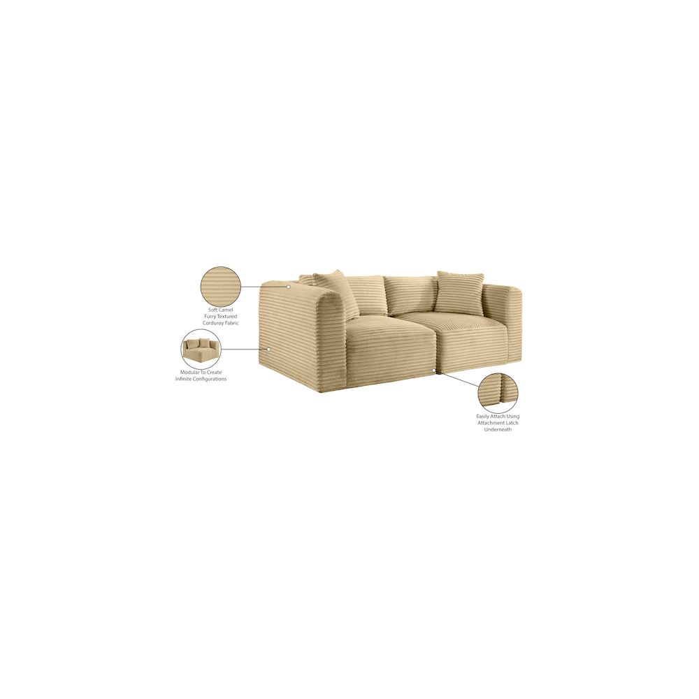 Shaggy Camel Corduroy Performance Fabric Modular Sofa