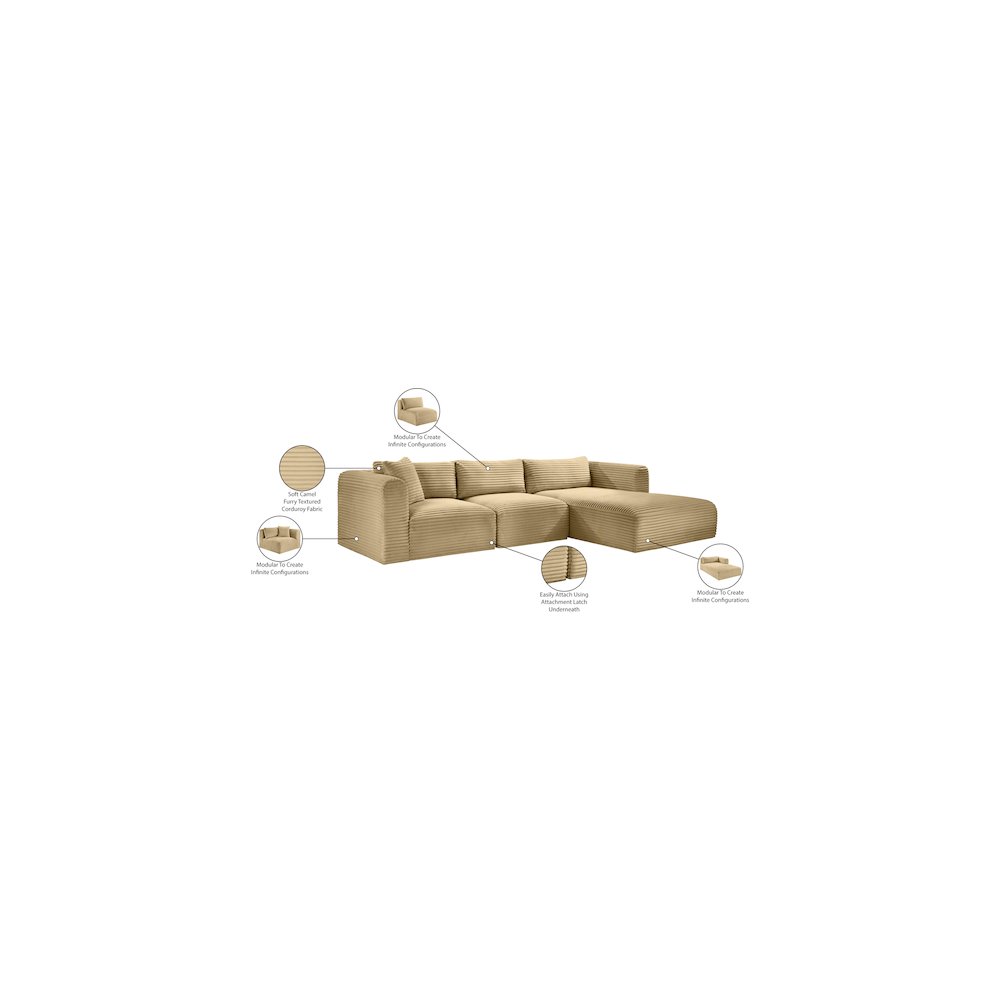 Shaggy Camel Corduroy Performance Fabric Modular Sectional