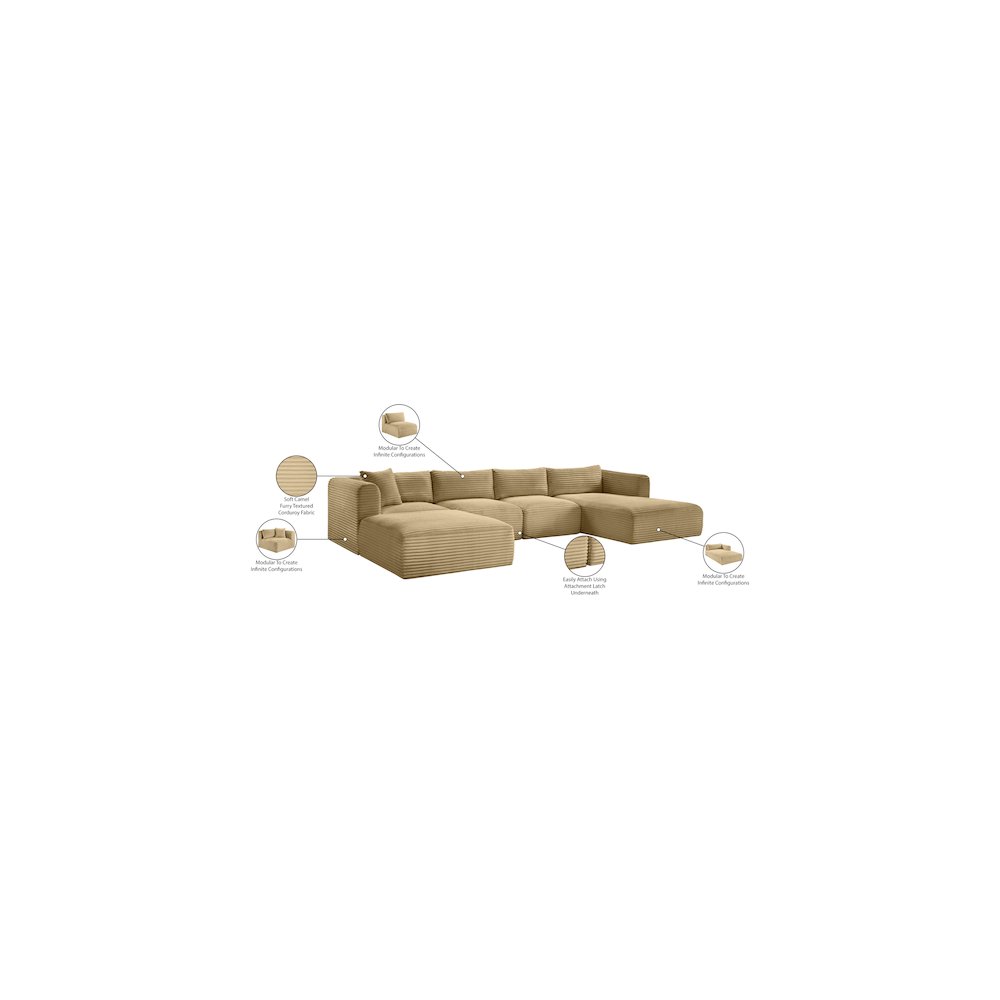 Shaggy Camel Corduroy Performance Fabric Modular Sectional