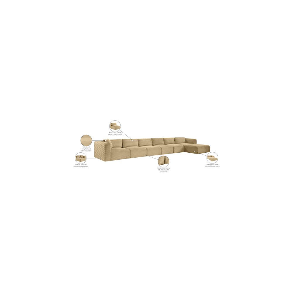 Shaggy Camel Corduroy Performance Fabric Modular Sectional